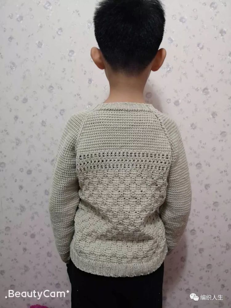 毛线球款改版:儿童阿富汗钩针插肩套头毛衣