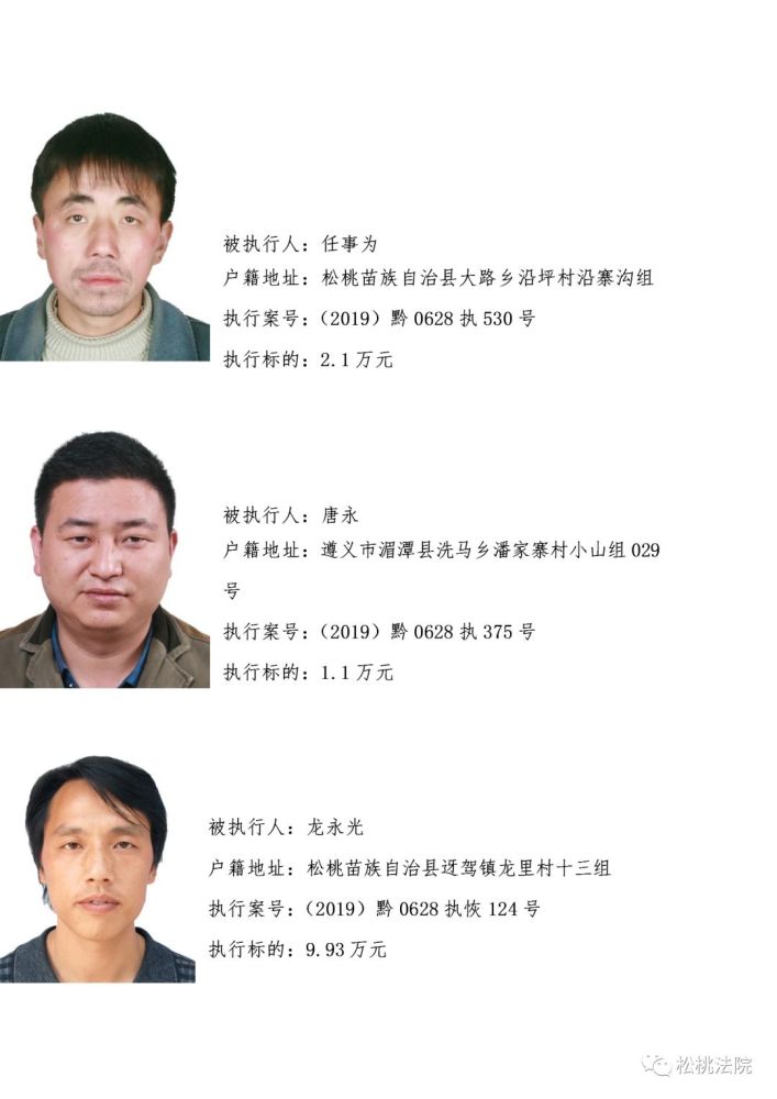 贵州省松桃苗族自治县人民法院 失信被执行人名单公布