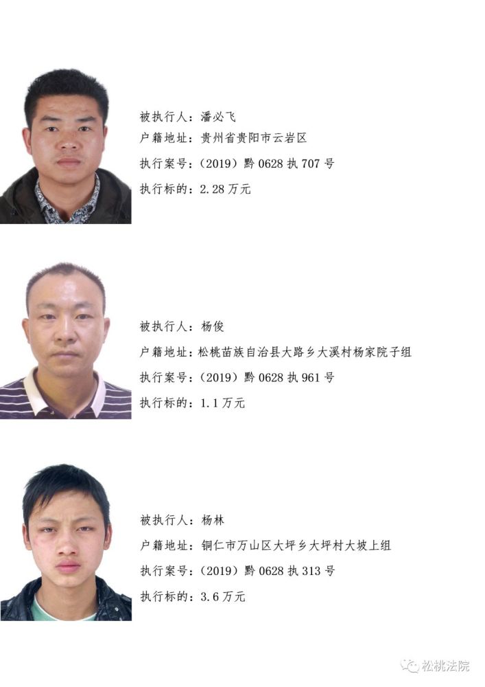 贵州省松桃苗族自治县人民法院 失信被执行人名单公布