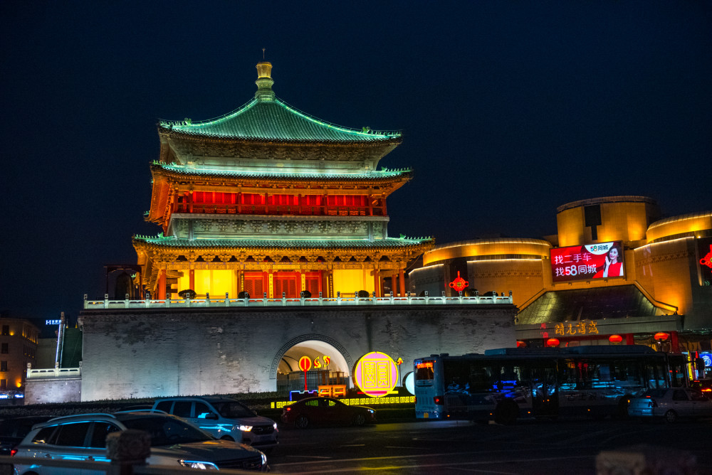 西安,钟鼓楼,西安钟楼,夜景,文物