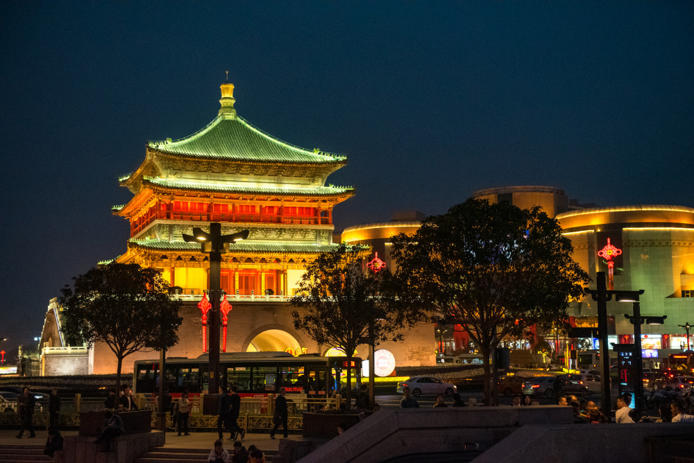 西安,钟鼓楼,西安钟楼,夜景,文物