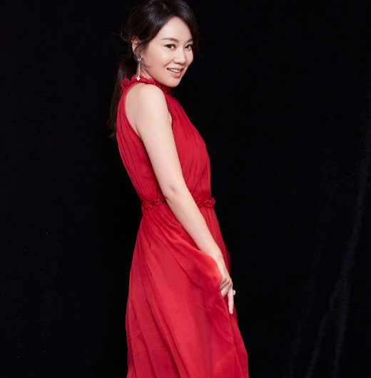 闫妮精美写真图片,一身红裙装扮,优雅大气