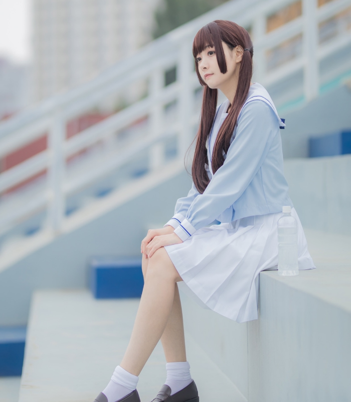 水色爱丽丝:jk制服cosplay,双马尾清新靓丽小姐姐