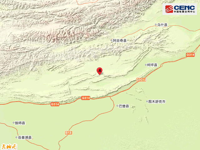 新疆阿克苏地区柯坪县附近发生4.3级左右地震