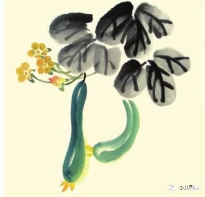 少儿水墨画-技法植物篇:黄瓜画法步骤