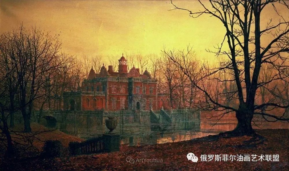 英国画家约翰·阿特金森·格里姆肖黄昏,秋日景色油画