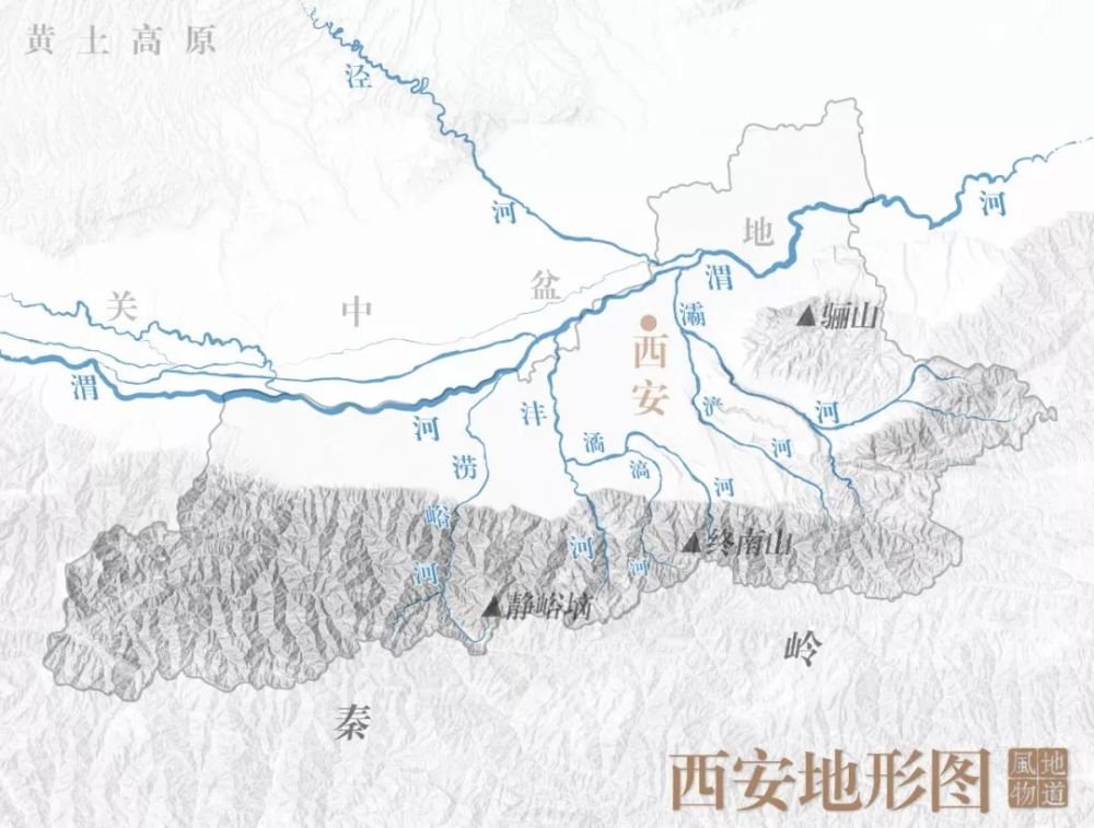 山间发育出的水系从 峪口冲出群山,在平原上汇集成流—— 沣河,涝河