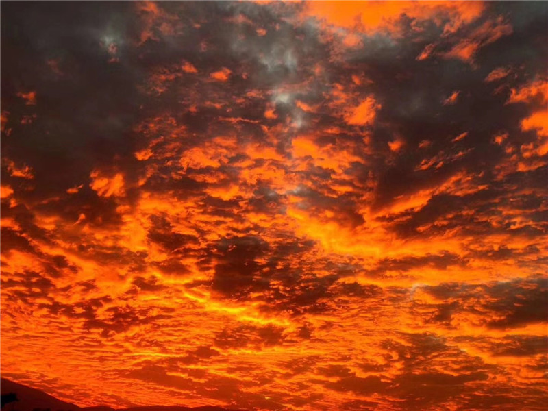 今天的西双版纳天空太美,铺天盖地的"火烧云"映红了美丽的版纳