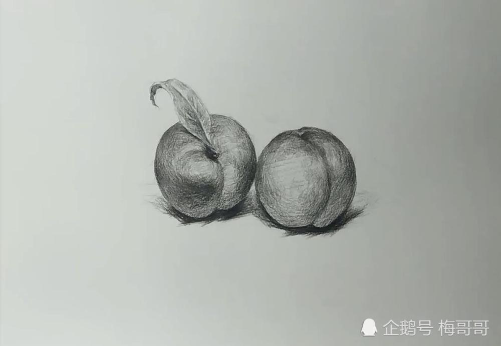 素描手绘桃子步骤图,两支炭笔纯绘画