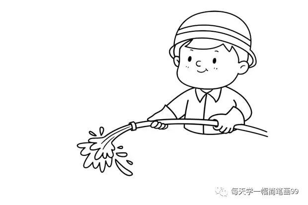 每天学一幅简笔画-消防员灭火简笔画画法步骤图片
