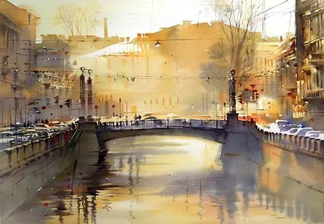 olga litvinenko水彩作品,城市的光影色彩