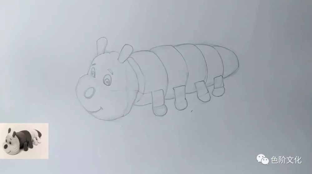 静物素描画一个毛毛虫的布娃娃