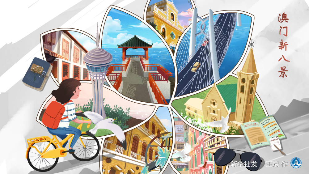 (图表·插画)[澳门回归20周年]澳门新八景(横版)