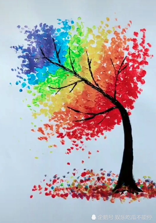 美术生教大家画彩虹树,拿着棉签胡乱点,看到成品:好想