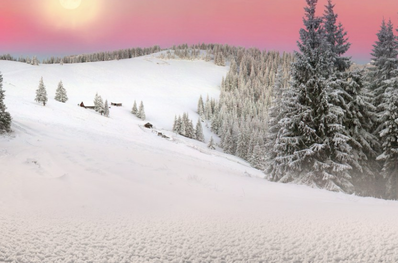 白雪皑皑的冬季雪景,优美十足,如诗如画