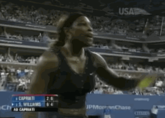 2004年美网,小威在和卡普里亚蒂的1/4决赛中连续遭遇了三次严重误判