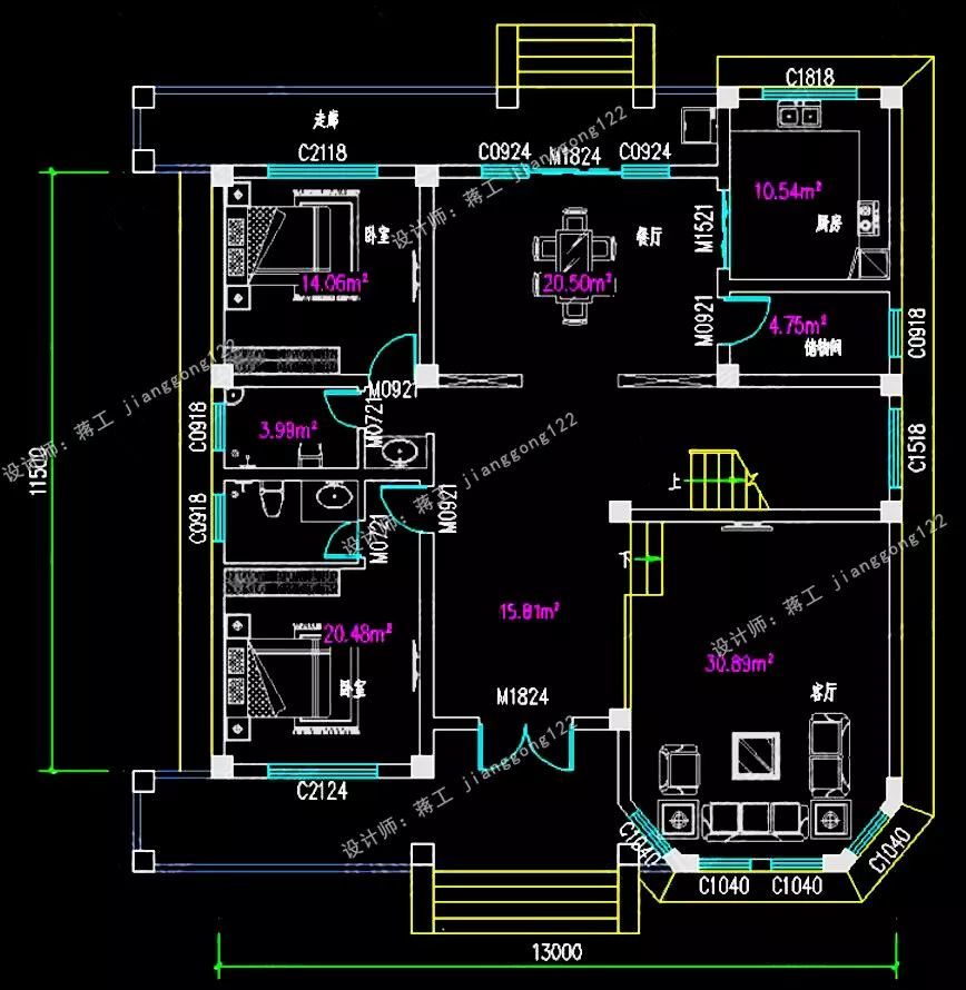 13x11米农村自建房,极具时尚感的二层小别墅