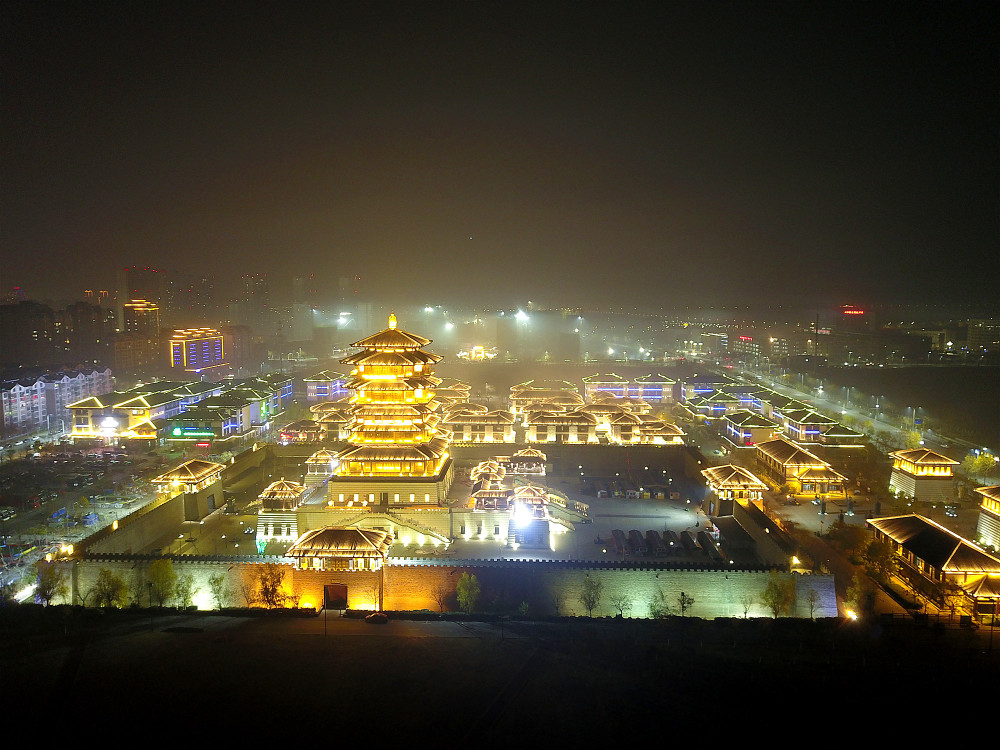 航拍苏北小城泗洪夜景