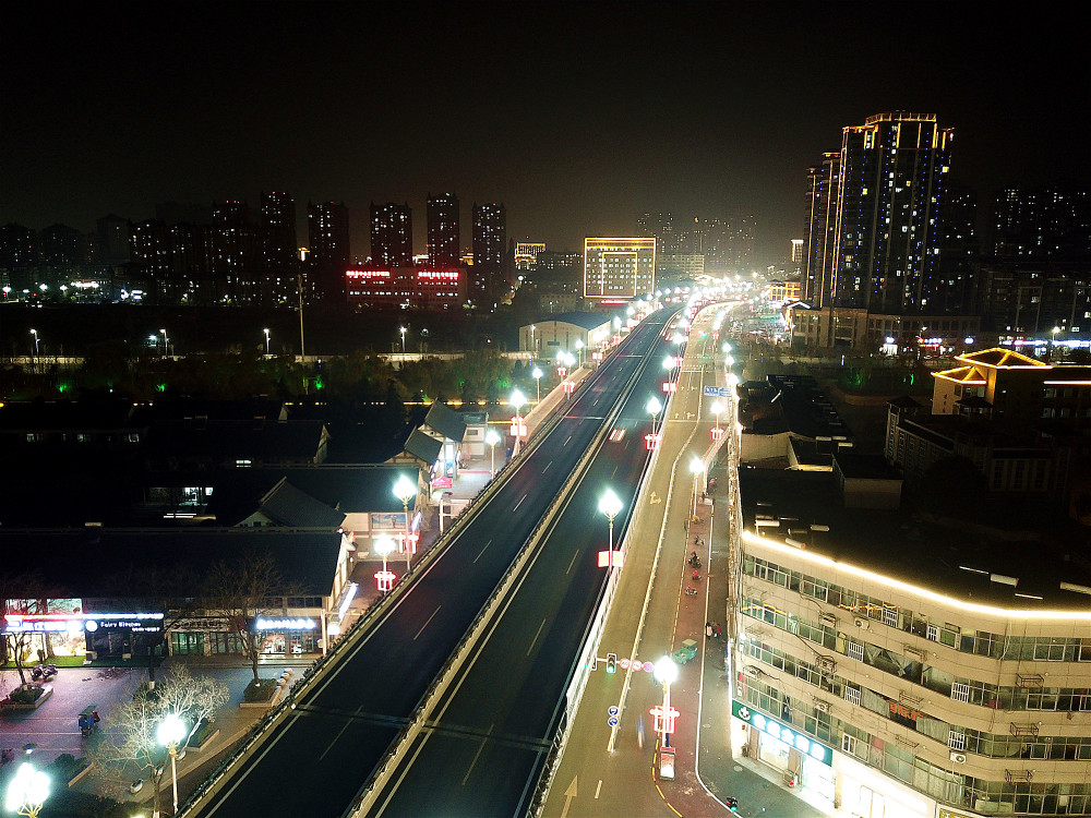 航拍苏北小城泗洪夜景