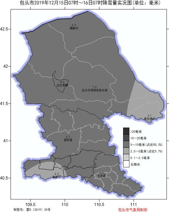 12月16日07时,包头市气象局发布了降雪量实况