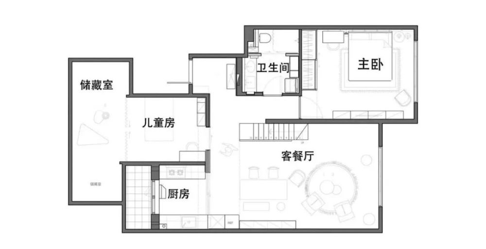 户型,阁楼,儿童房,推拉门,玄关,平面图