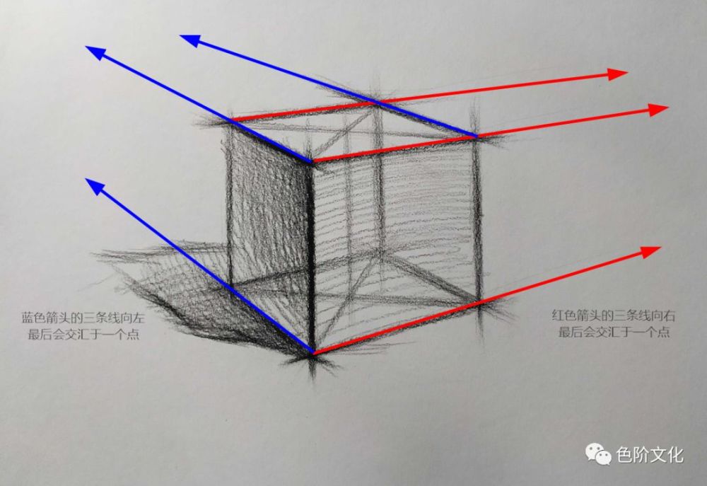 成角透视的正方体结构素描