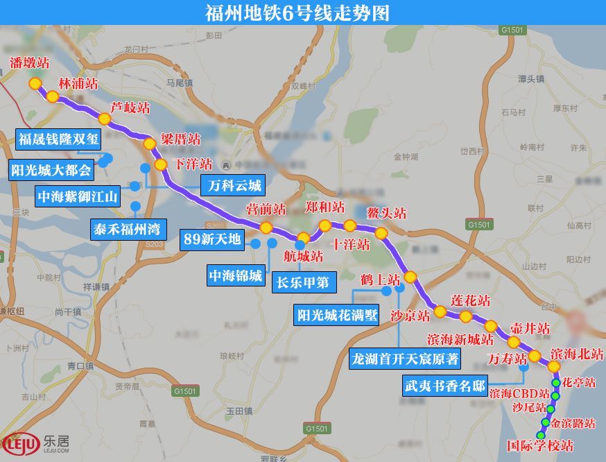 到三江口可与6号线换乘 福州地铁1,2号线路图(制图:地铁族@kayiji