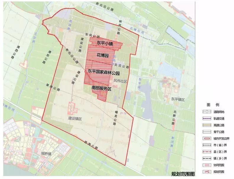附总体规划公示: 上海市崇明区花博园地区专项规划范围分为三大片区