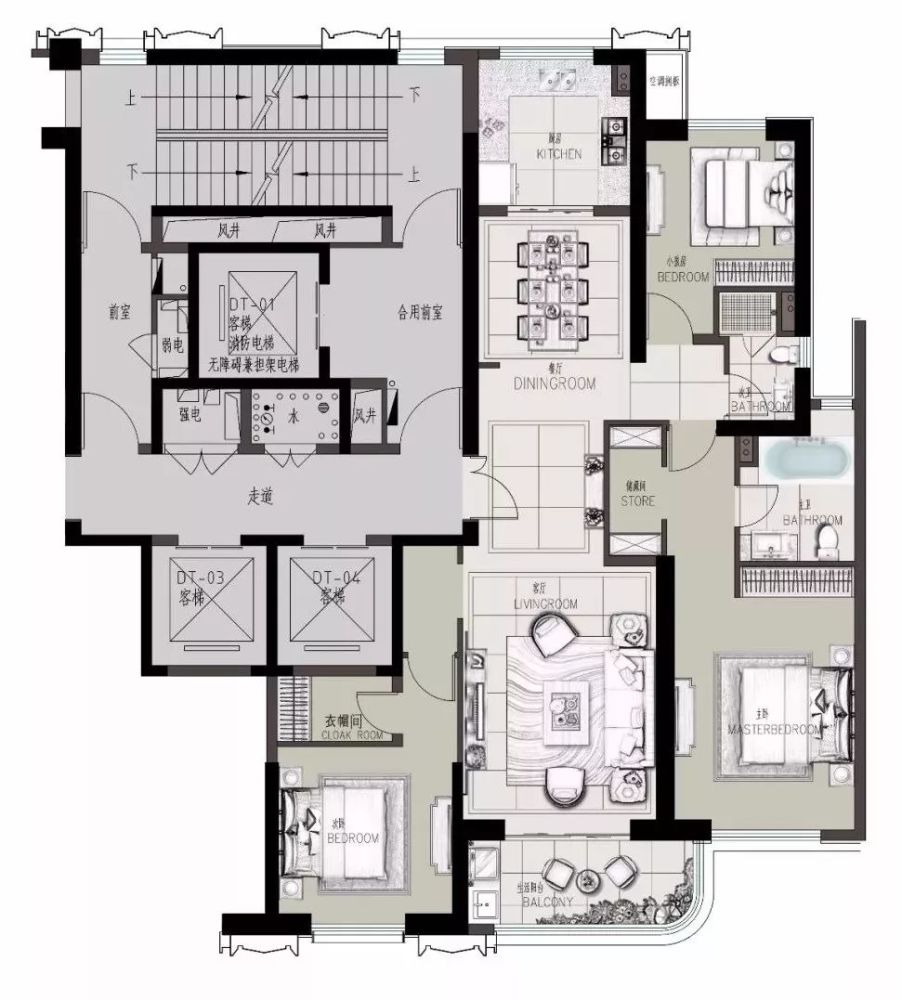 边户: 建筑面积约202㎡ 四房两厅两卫