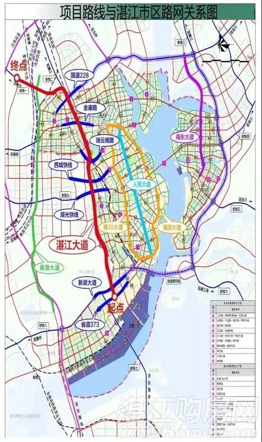 湛江大道是湛江市首条不设红绿灯的城市快速主干道,也是广东省首条将