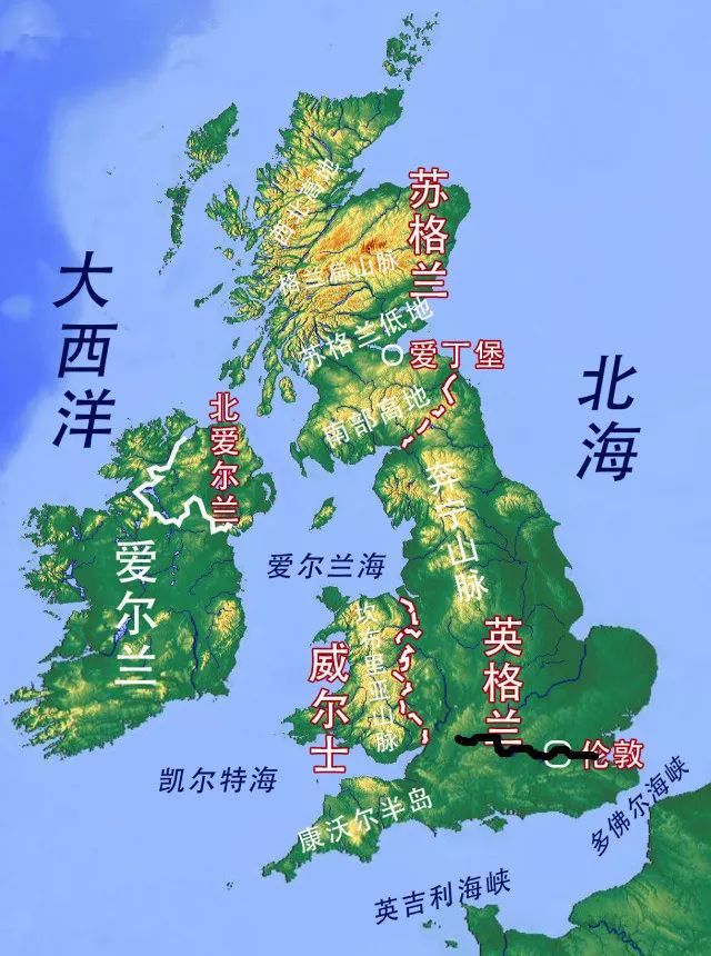 (泰晤士河在英国的位置,及英国地形图)
