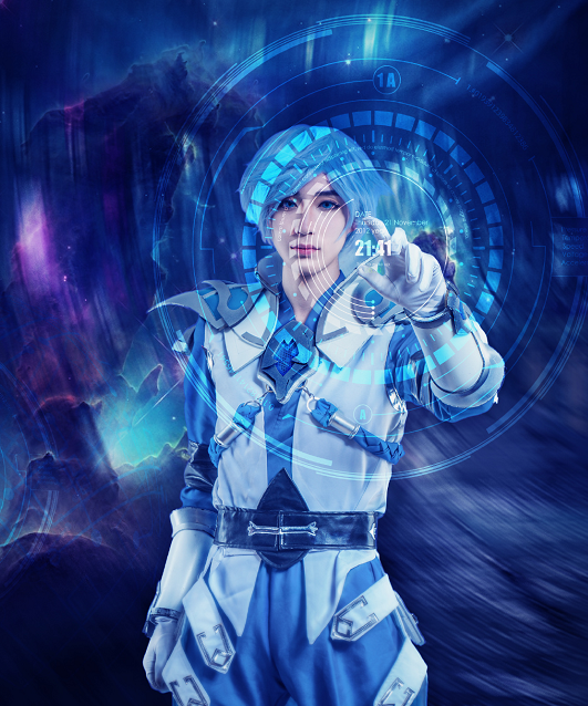 cosplay游戏《王者荣耀》诸葛亮,蓝发小哥哥潇洒不羁