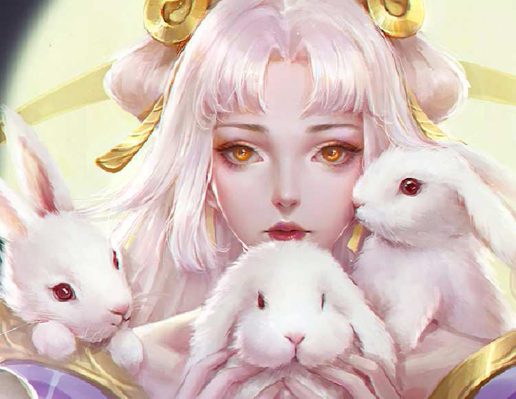 王者:抱着3只兔子的嫦娥很严肃,看到杨玉环,不愧是四大美女