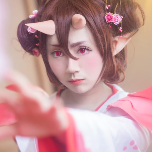 桃花妖cosplay,甜美可爱的小姐姐,阳光清纯