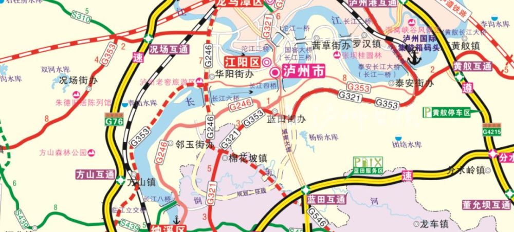 经合江白鹿镇,泸合产城大道,酒谷大道,城南大道,长江四桥头x弯道,小