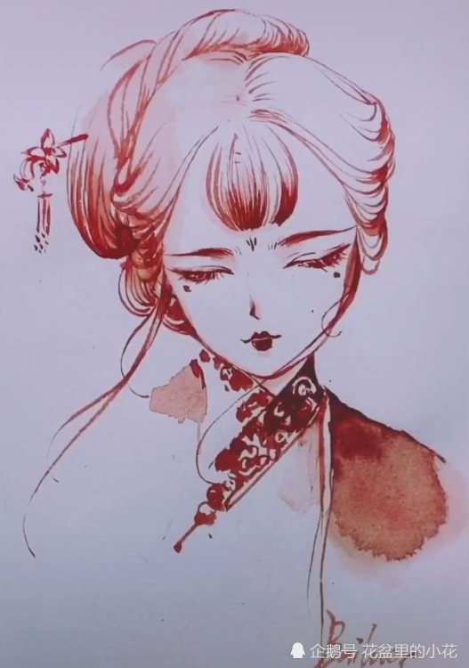 美术生毛笔画古风少女,不打草稿被吐槽,看到成品:惹不起,是大佬