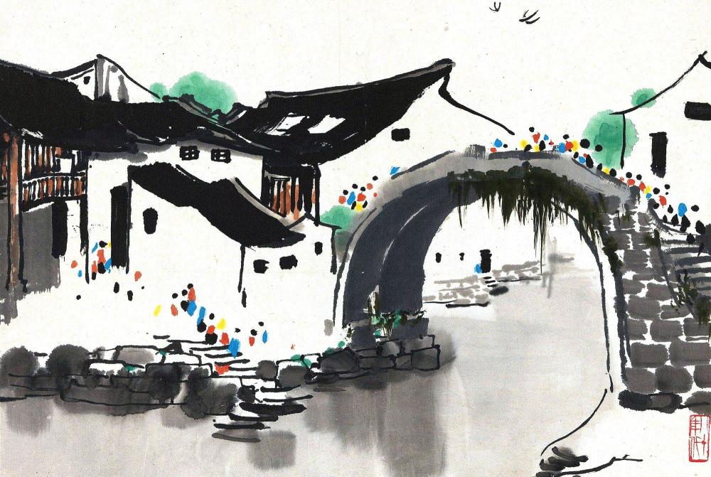 吴冠中,秋瑾故居,一扇门,油画,水墨画