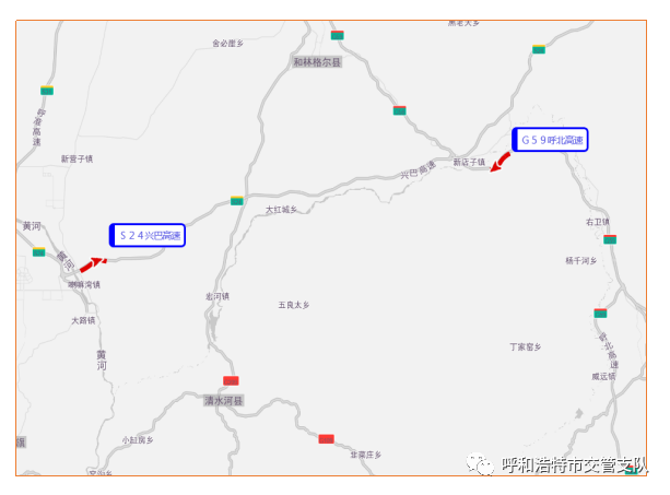 节日期间呼和浩特市返程易拥堵缓行的高速有s24兴巴高速,g59呼北高速