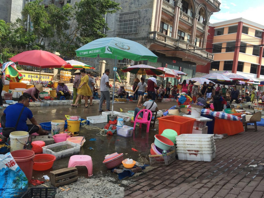 在到附近餐馆加工, 企沙市场市场就在港口区企沙镇上,早上时候卖海鲜