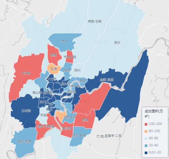 2019年重庆主城各板块住宅销售面积