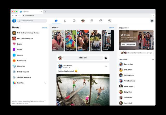 facebook重新设计的桌面界面,将在2020年春季之前发布