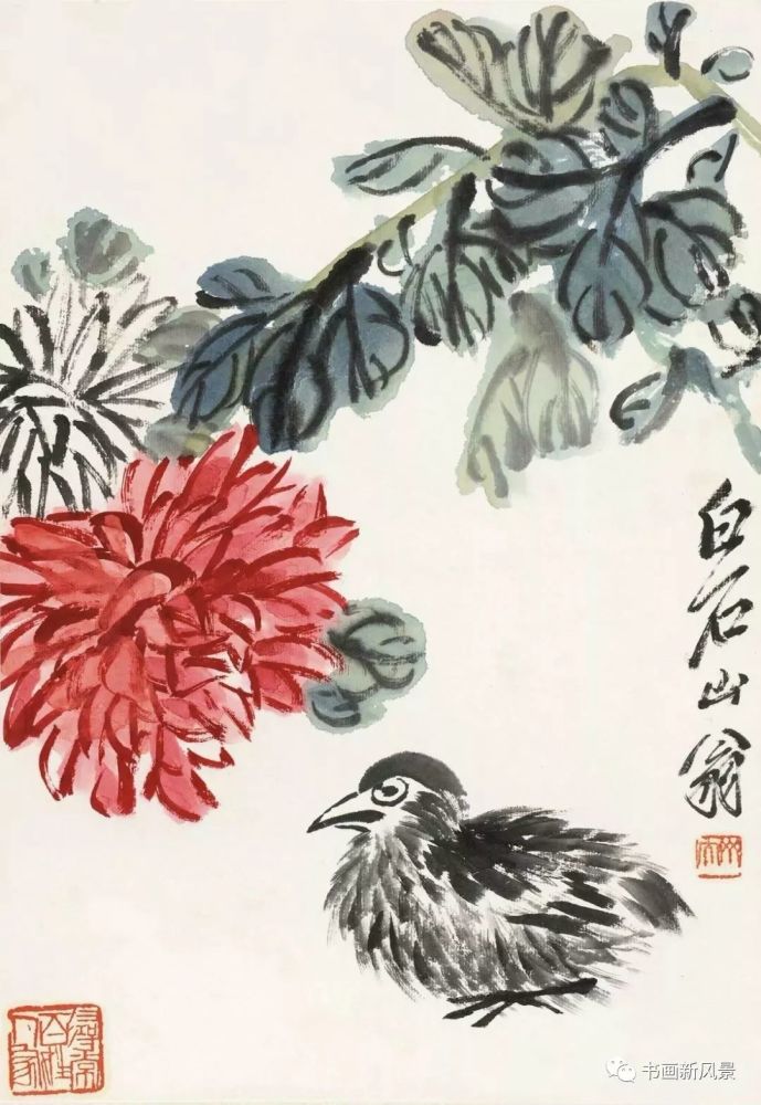 花鸟画中还常将鹌鹑与菊花组合在一起,取"鹌菊"与"安居"谐音