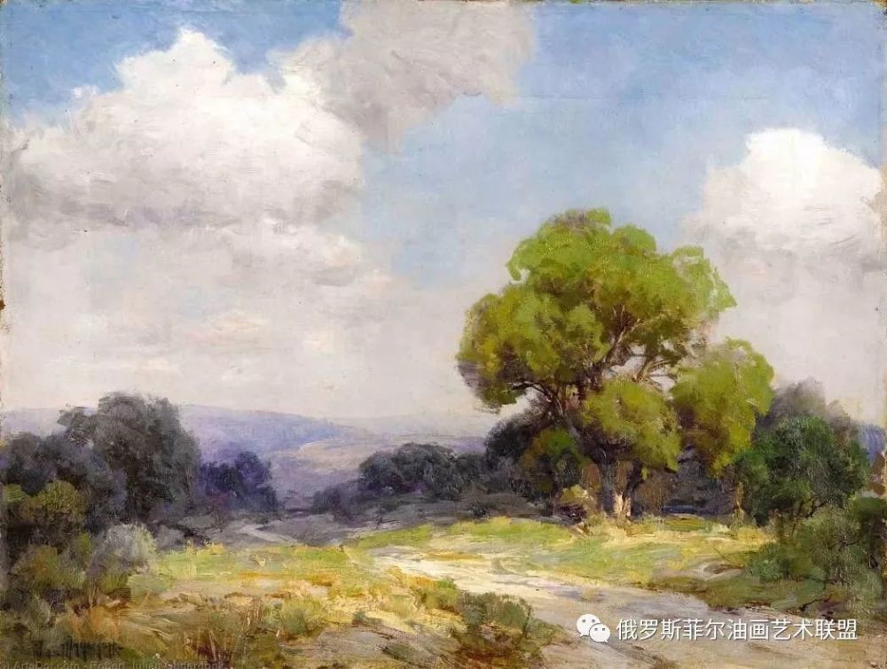 蓝色风景 美国画家罗伯特·朱利安·昂德登克风景油画