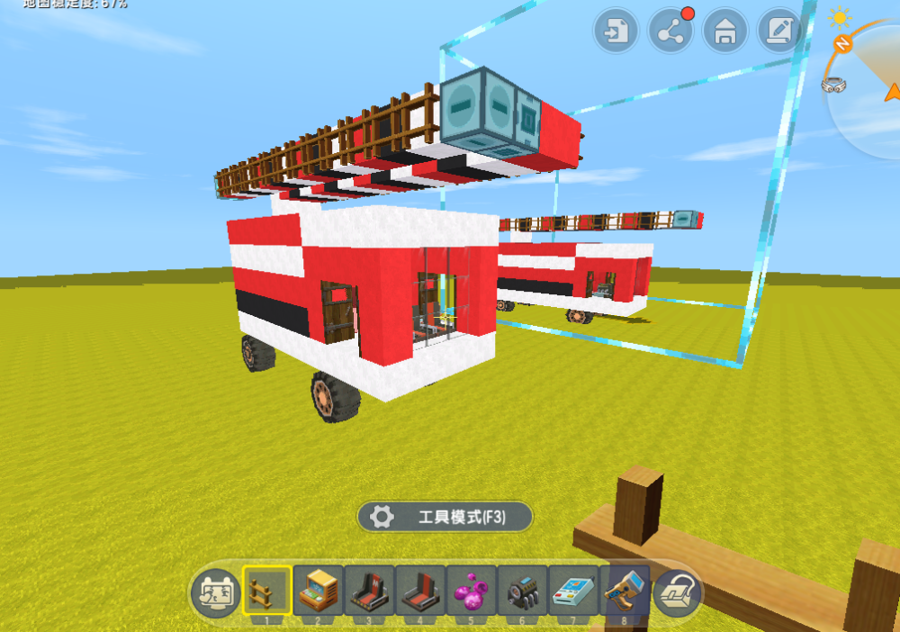 迷你世界:消防救援天梯车制作,双重机关按钮控制,最高