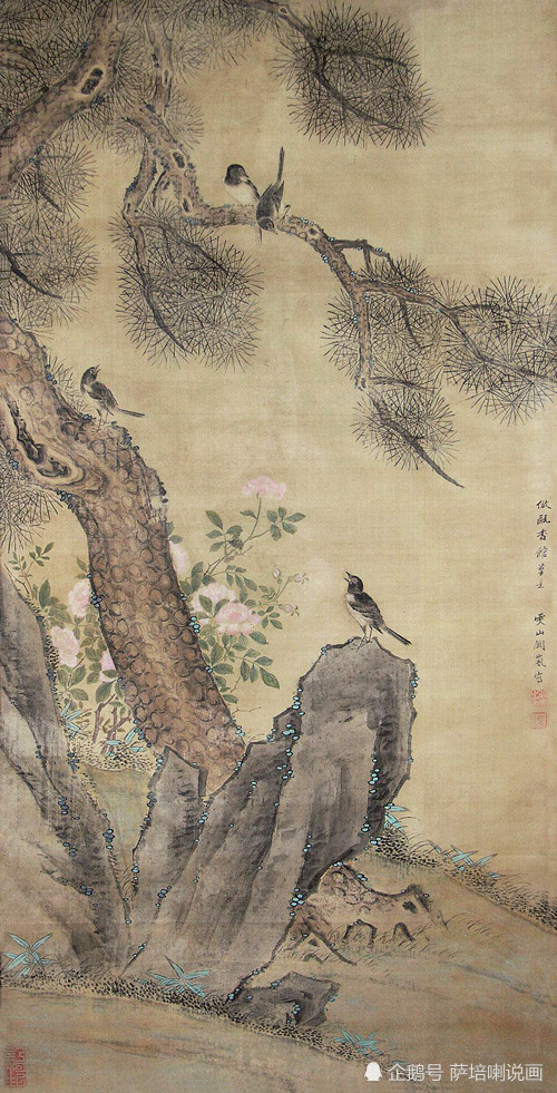 花鸟画,没骨技法,清代画家,月季,山雀