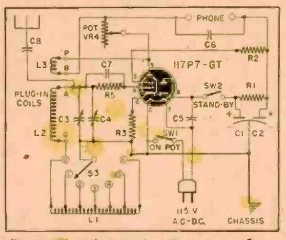 1945年,单电子管短波超再生收音机,使用117zp7-gt型电子管