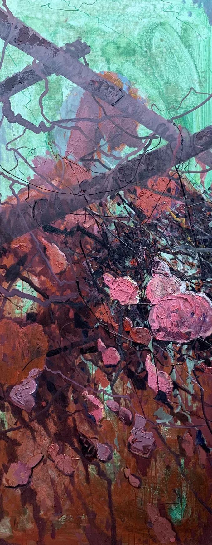《藤蔓系列3--风声渐远》 布面油画 200x80cm,2019