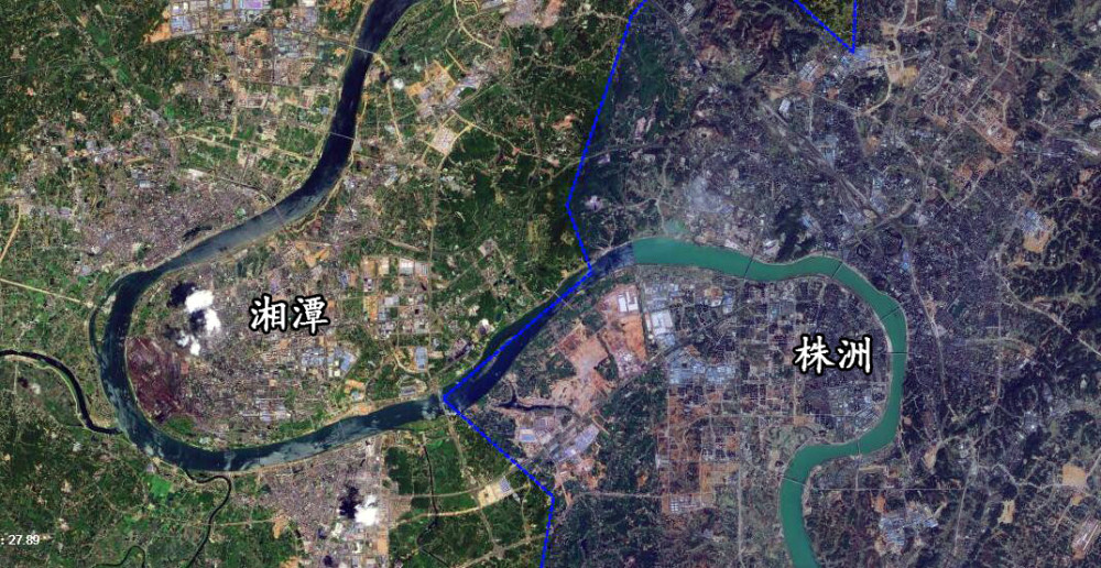 卫星上看株洲和湘潭:湖南相距最近的两个地级城市,快连成一片了