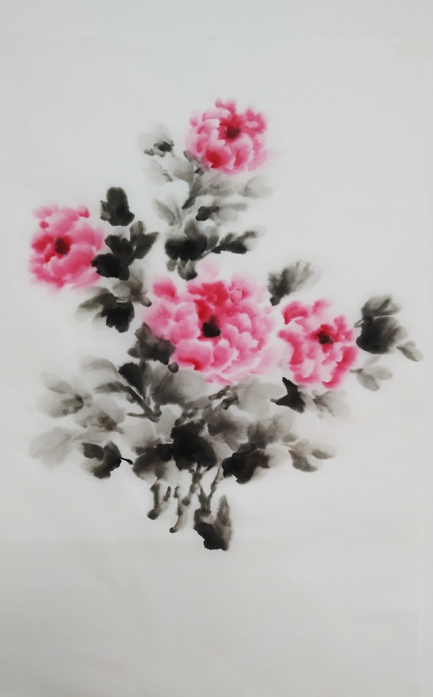 过年在家无聊哪也不能去,我画了好几幅国画水墨红牡丹