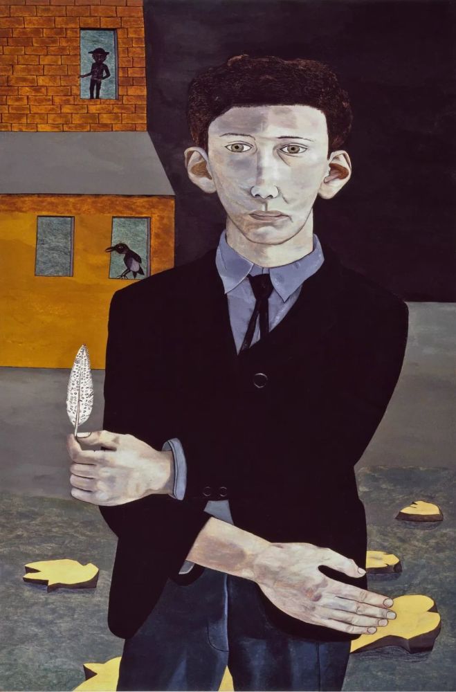 卢西安·弗洛伊德《man with   feather》,布面油画,76.2×50.